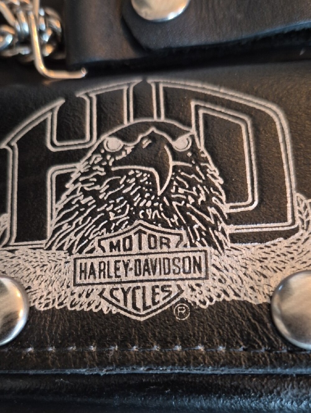 Vintage Harley-Davidson Black Leather Trifold Wallet with Silver Chain - Picture 2 of 9